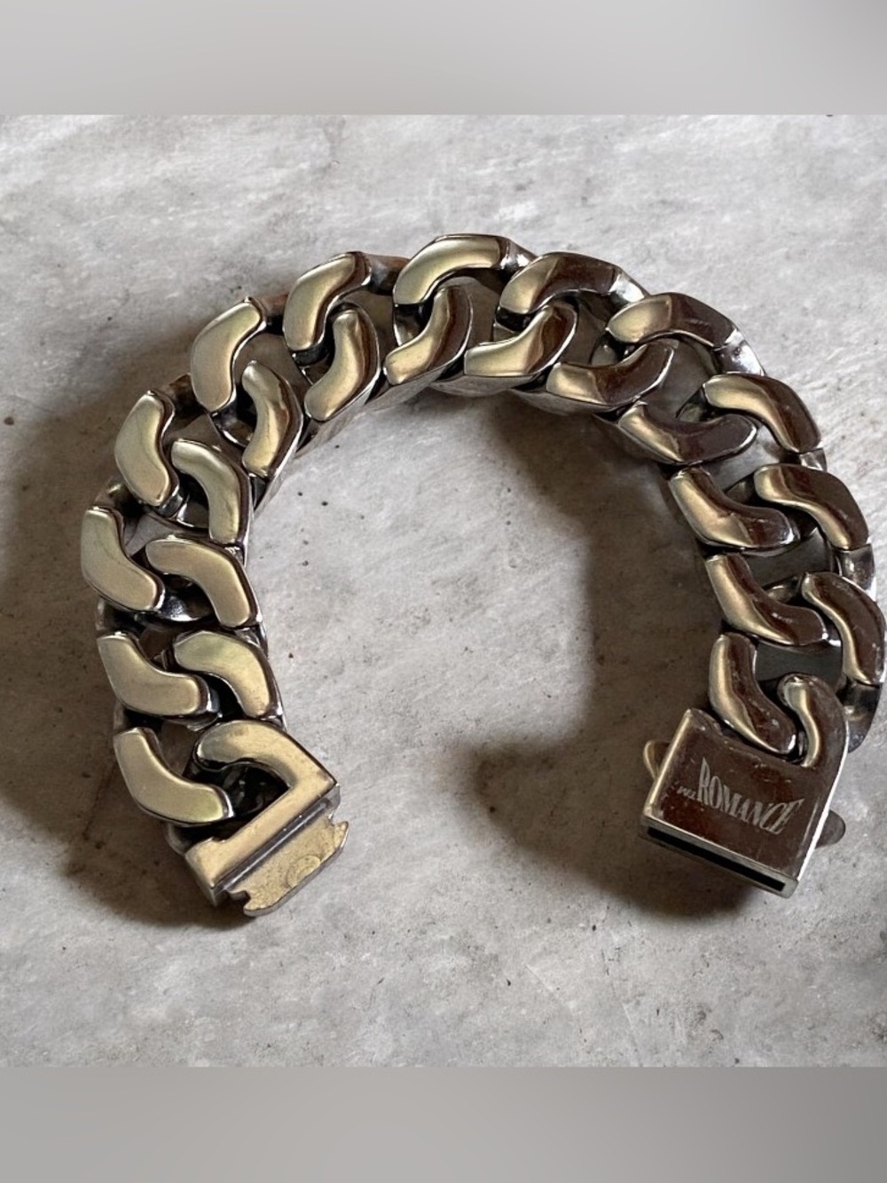 Rare Romance stainless steel chunky Cuban link unisex bracelet 7in